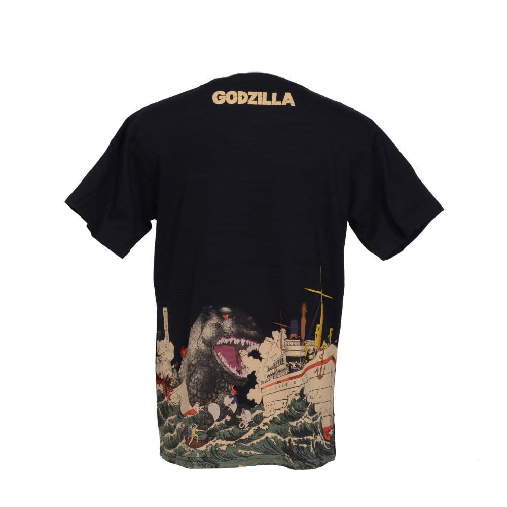 Amazon.com: Godzilla T-Shirt Japanese Art Ship Black Large